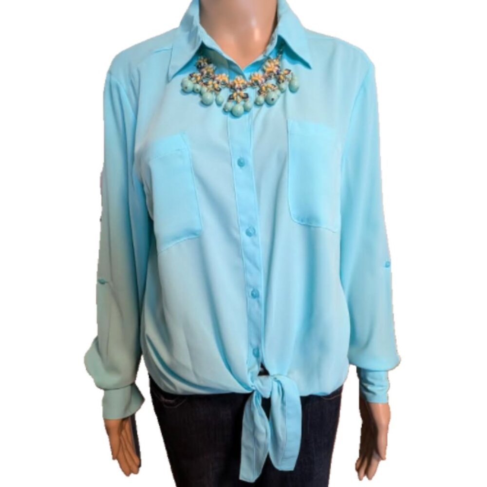 NWT Style & Co Petite Front Tie Mint Blouse Size L